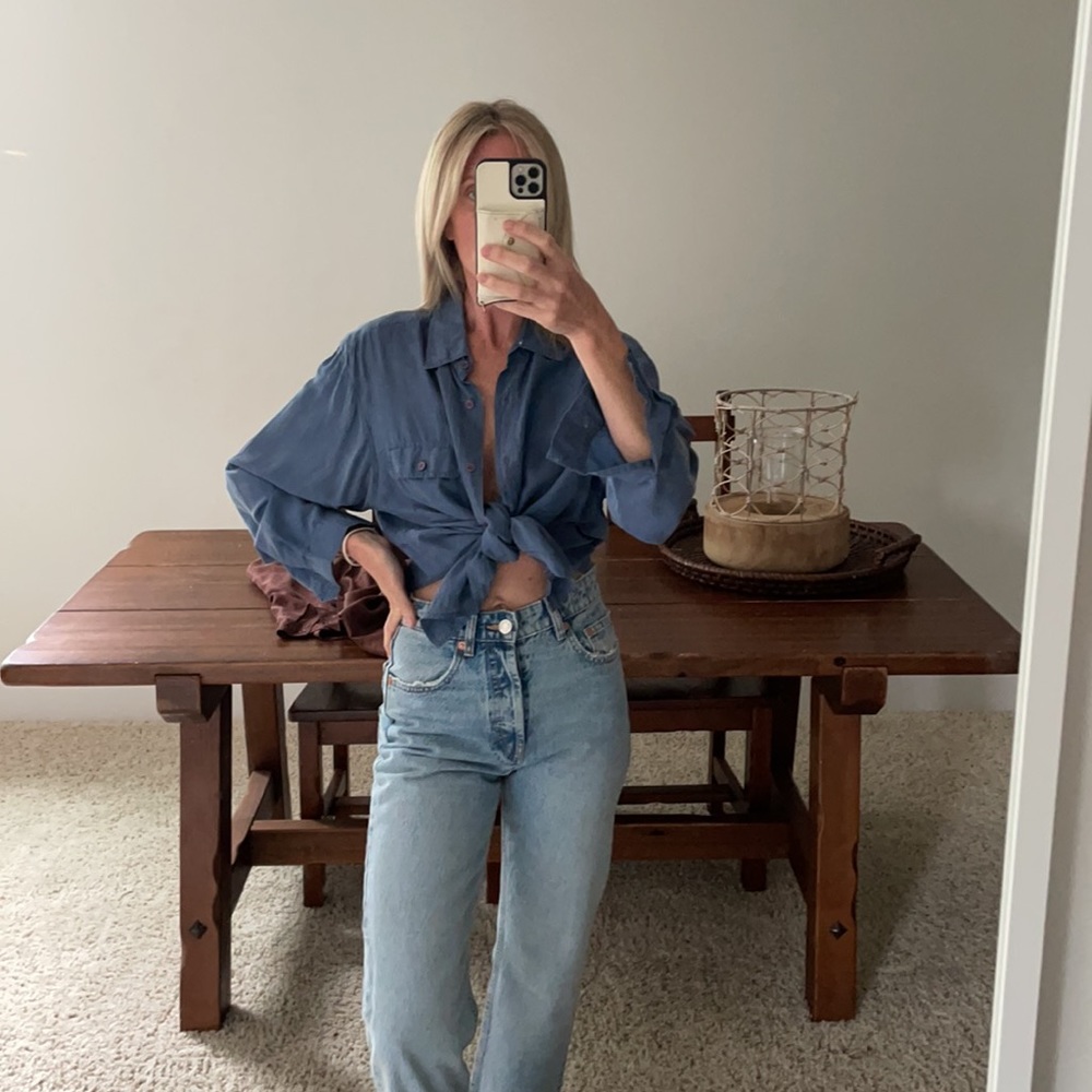 Oversized blue silk top
